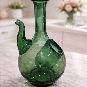 Beautiful Vintage Mid Century Hand Blown Emerald Green Glass Decanter